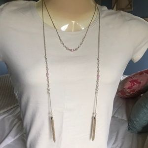 Gold tone tassel and glass bead necklace